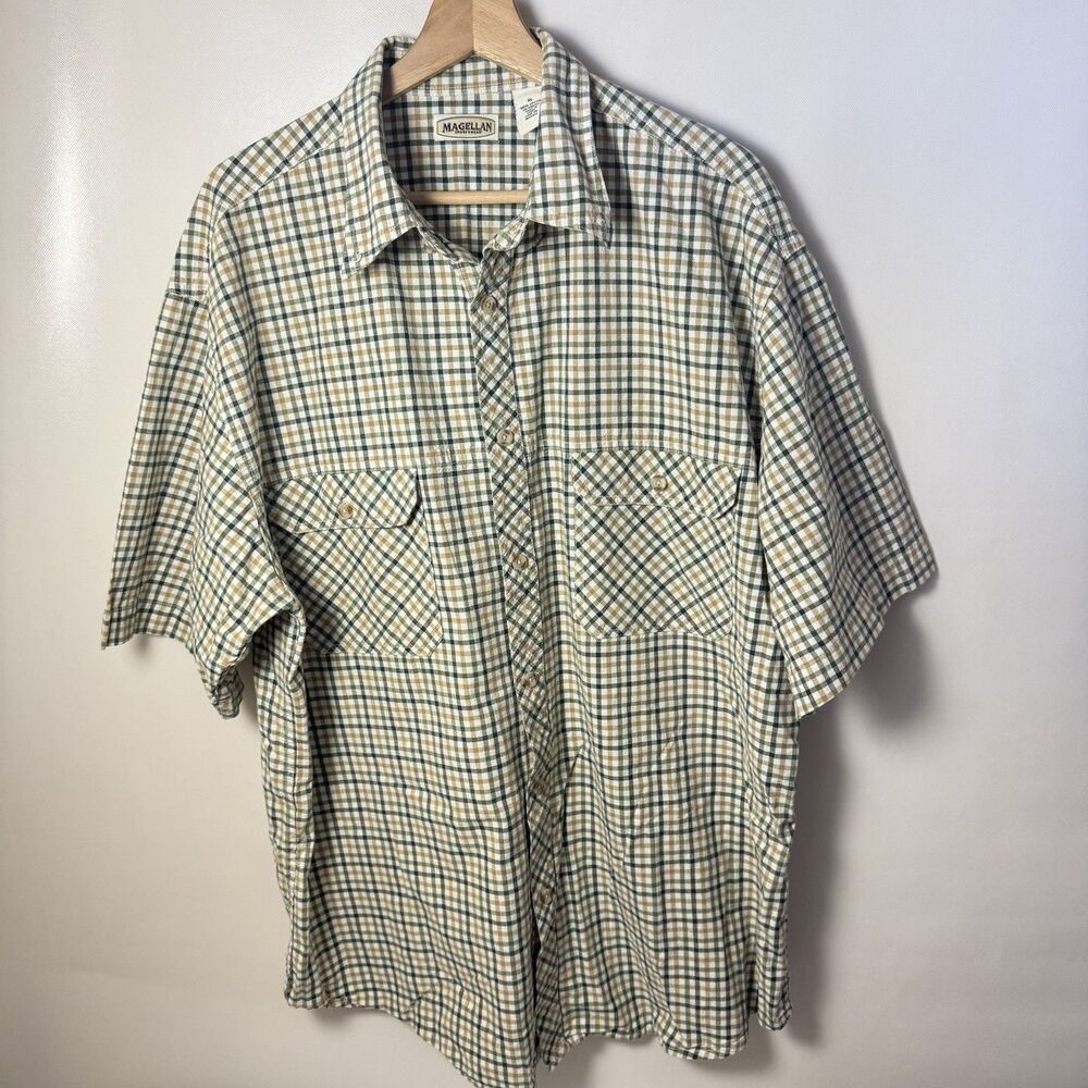 Magellan Sportswear Mens XL Plaid Short Sleeve Button Up Shirt Cotton Outdoors